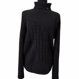 Kenneth Cole Black Turtleneck Cable Knit Sweater Asymmetrical Size L